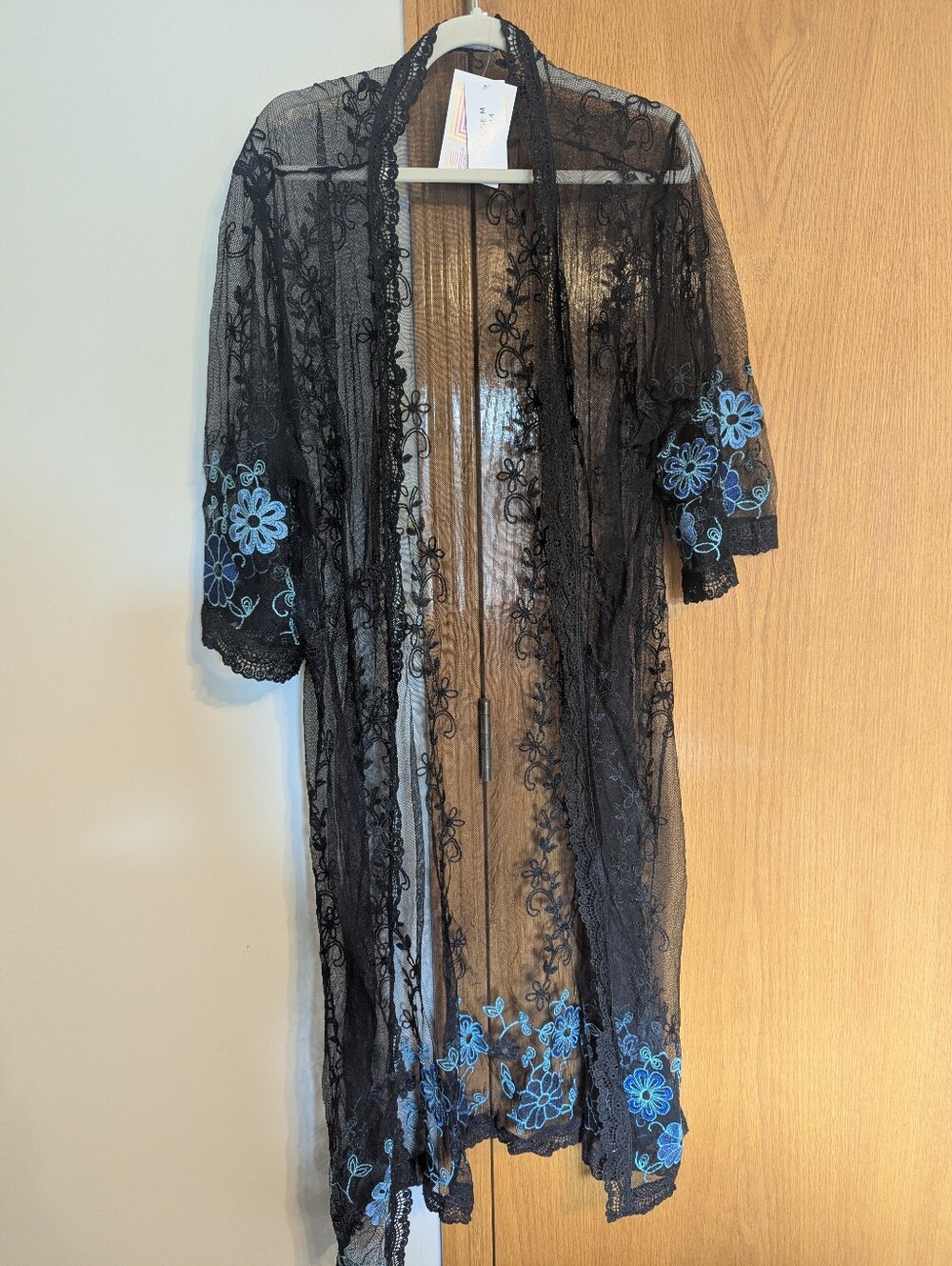 LuLaRoe Chloe Chiffon Boho Lace Trim Kimono Duster